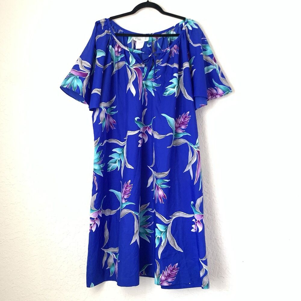Blue Floral Off-Shoulder Hawaiian Women’s Dress